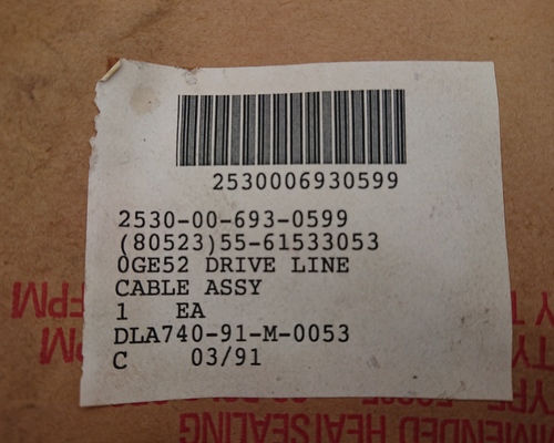 M35A2 Drive Line Cable Assy   2530-00-693-0599